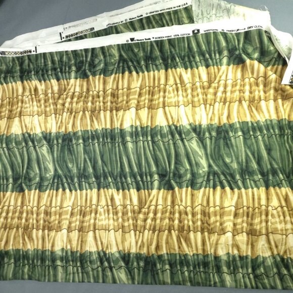 Vintage Western Textile Fabric Green Gold Wave Stripes 3D Look Upholstery 2.5 yd - Picture 1 of 7